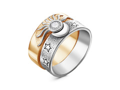 Широкое серебряное кольцо с позолотой «День - Ночь»